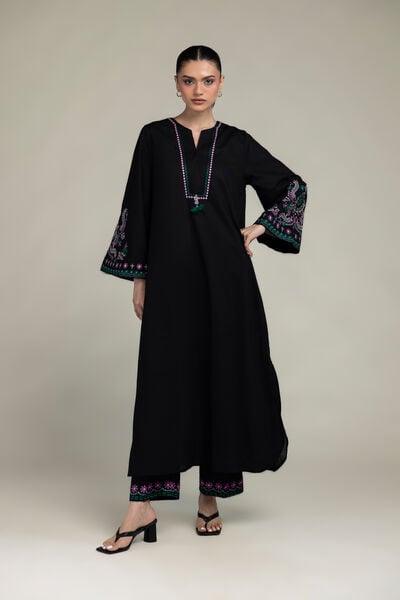 Embroidered | Cambric | Black Floral Pants | USD 30.00