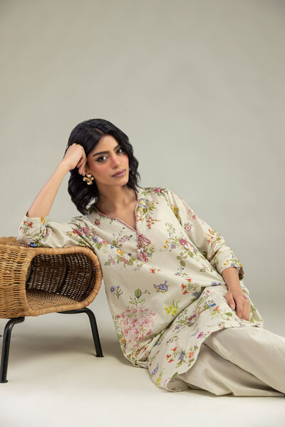 Embroidered | Cambric | Floral V-Neck Kurta | USD 30.00