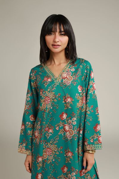 Embroidered | Cambric | Floral Longline Kurta | USD 30.00