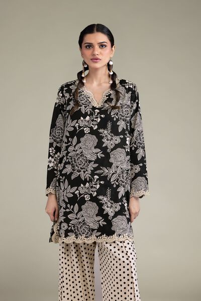 Embroidered | Cambric | Black Floral Kurta | USD 40.00