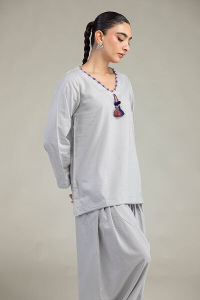 Embroidered | Textured Cotton Viscose | Gray Cotton Kurta | USD 35.00