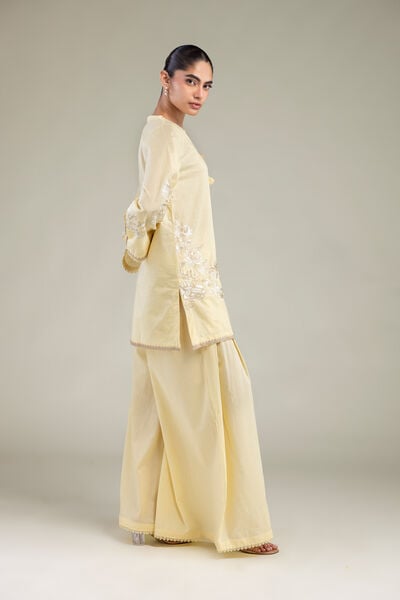 Embroidered | Cambric | Yellow Cambric Pants | USD 30.00