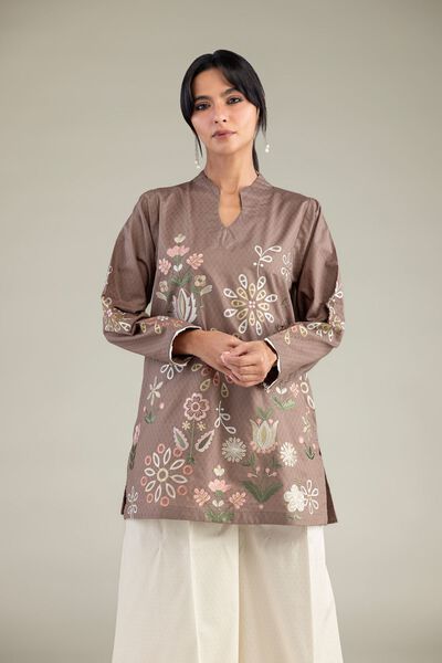 Embroidered | Cotton Dobby | Brown V-Neck Kurta | USD 22.50