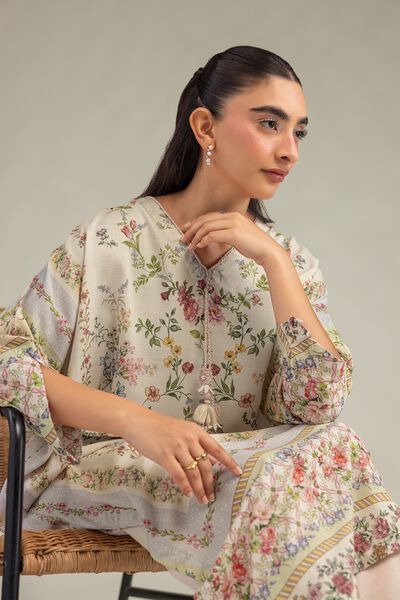 Printed | Raw Silk | Floral Longline Kurta | USD 40.00