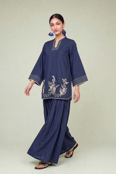 Embroidered | Cambric | Navy Solid Pants | USD 30.00