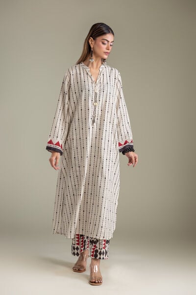 Printed | Light Khaddar | Off-White Khaddar Kurta | USD 40.00