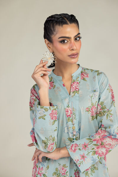 Printed | Cambric | Blue Floral Kurta | USD 17.50