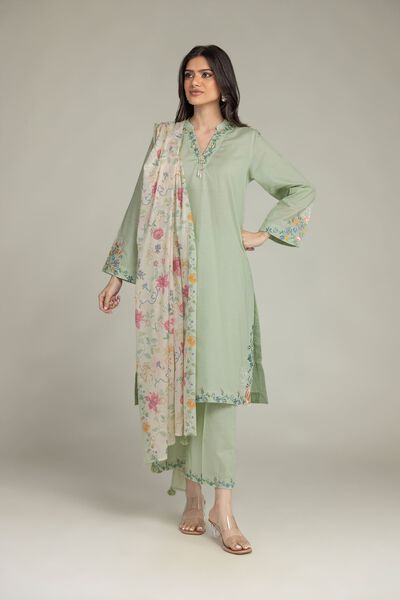 Embroidered | Cotton Dobby | Mint Cotton Pants | USD 7.50