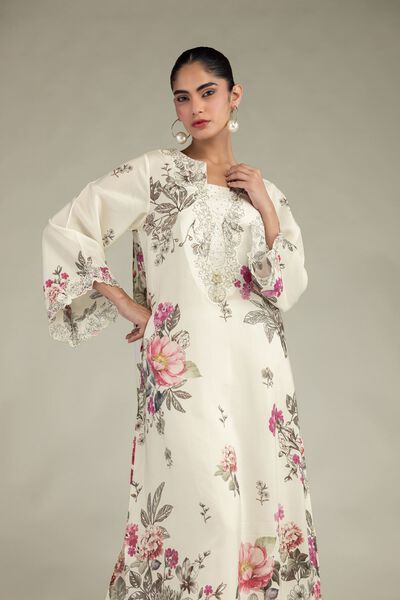 Embroidered | Blended Viscose | Floral Long Kurta | USD 70.00