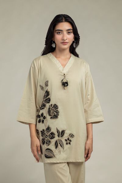 Embroidered | Cambric | Floral Beige Kurta | USD 12.00