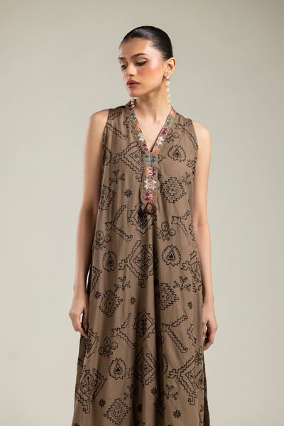 Embroidered | Raw Silk | Brown Sleeveless Kurta | USD 16.50