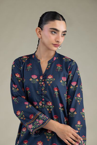 Printed | Cambric | Cambric Navy Kurta | USD 35.00