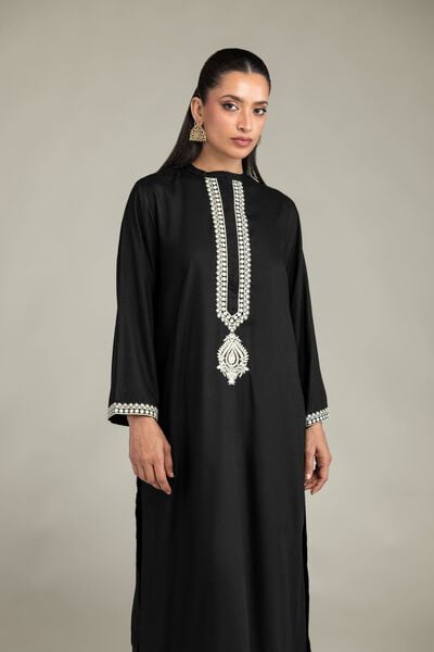 Dyed | Raw Silk | Black Longline Kurta | USD 35.00