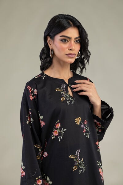 Embroidered | Cambric | Black Floral Kurta | USD 30.00