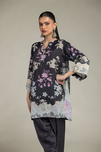 Embroidered | Raw Silk | Short Black Kurta | USD 13.50