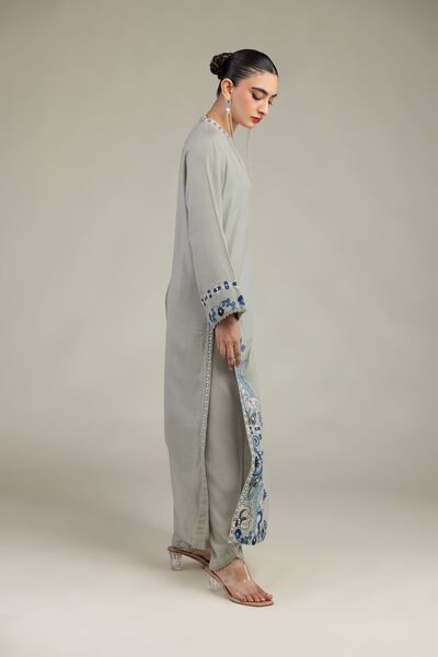 Embroidered | Raw Silk | Gray Silk Shalwar | USD 9.00