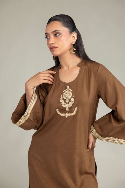 Dyed | Raw Silk | Solid Brown Kurta | USD 35.00