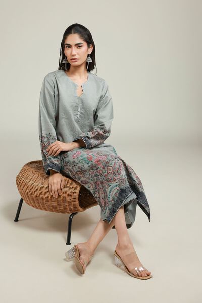 Printed | Jacquard | Gray Tailored Set | USD 45.00