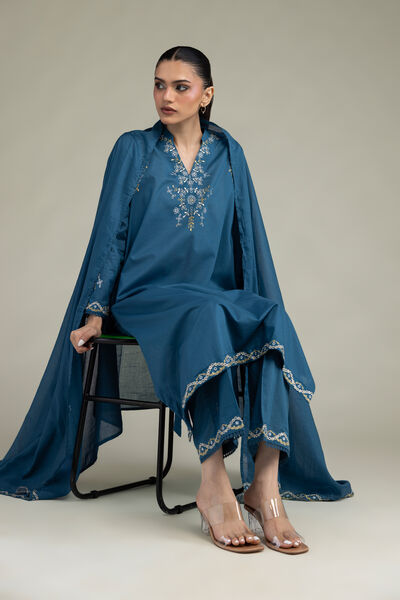 Embroidered | Cambric | Floral Longline Kurta | USD 40.00