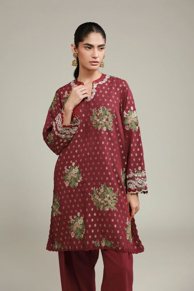 Embroidered | Jacquard | Maroon Tailored Suit | USD 70.00