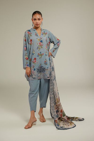Embroidered | Raw Silk | Blue Silk Pants | USD 9.00