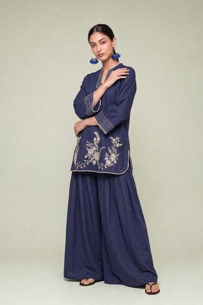 Embroidered | Cambric | Navy Solid Pants | USD 30.00