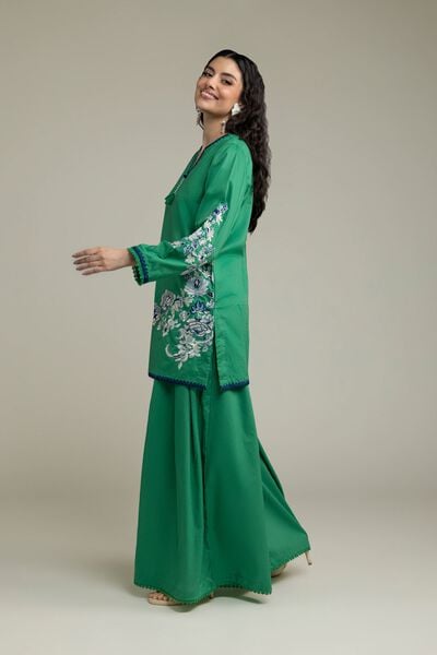Embroidered | Cambric | Solid Green Pants | USD 30.00