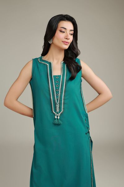 Embroidered | Cambric | Teal Cambric Kurta | USD 40.00