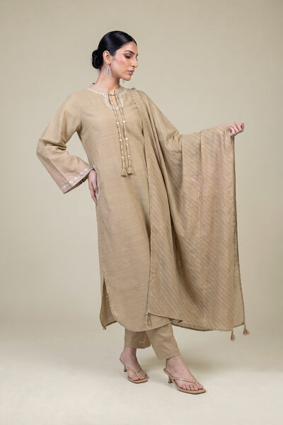 Embroidered | Light Khaddar | Beige Khaddar Dupatta | USD 35.00