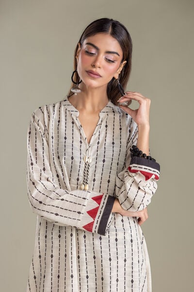 Printed | Light Khaddar | Off-White Khaddar Kurta | USD 40.00
