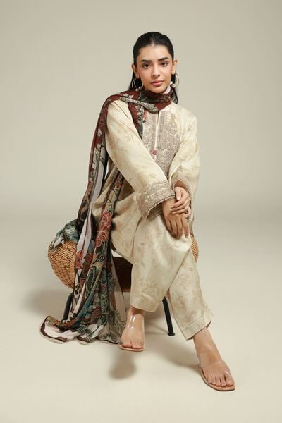 Embroidered | Satin | 3-Piece Tailored Suit | USD 75.00