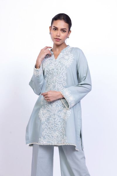 Embroidered | Cotton Dobby | Floral V-Neck Kurta | USD 35.00