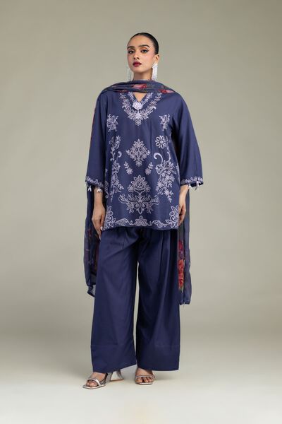 Embroidered | Raw Silk | Floral V-Neck Kurta | USD 55.00