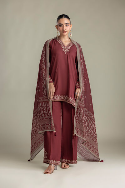 Embroidered | Mesuri | Maroon Mesuri Dupatta | USD 35.00