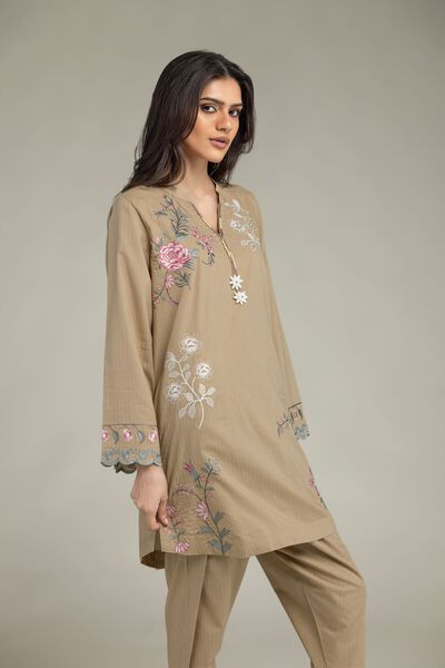 Embroidered | Cotton Dobby | Floral V-Neck Kurta  | USD 40.00