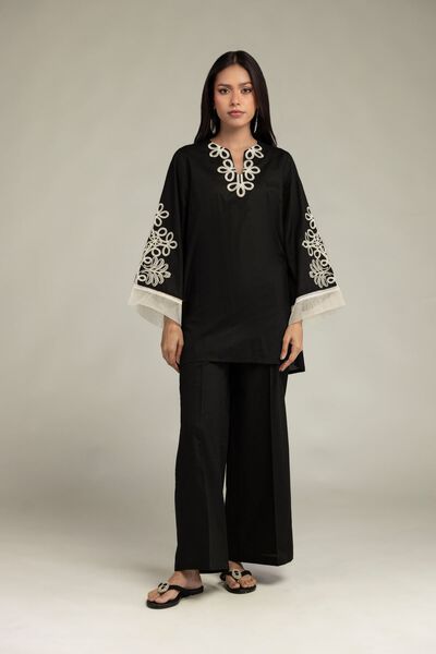 Embroidered | Cotton Dobby | Black Cotton Pants | USD 7.50
