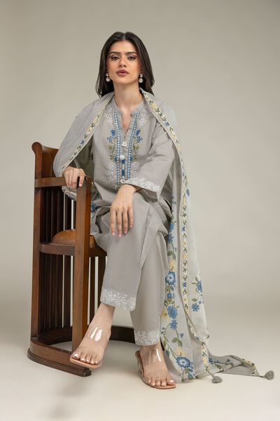Embroidered | Cotton Dobby | Gray Cotton Kurta | USD 40.00