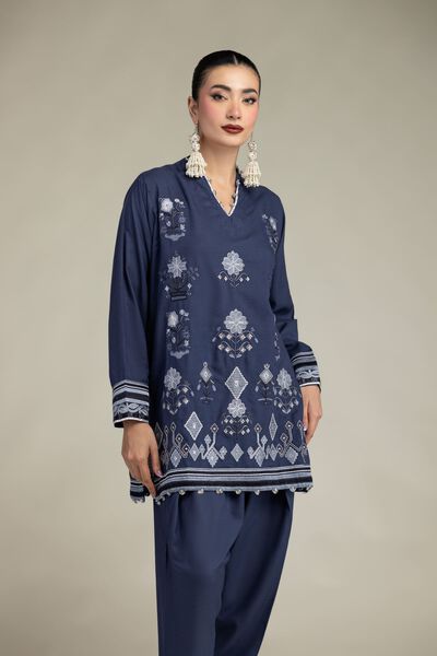 Embroidered | Raw Silk | Floral V-Neck Kurta | USD 16.50