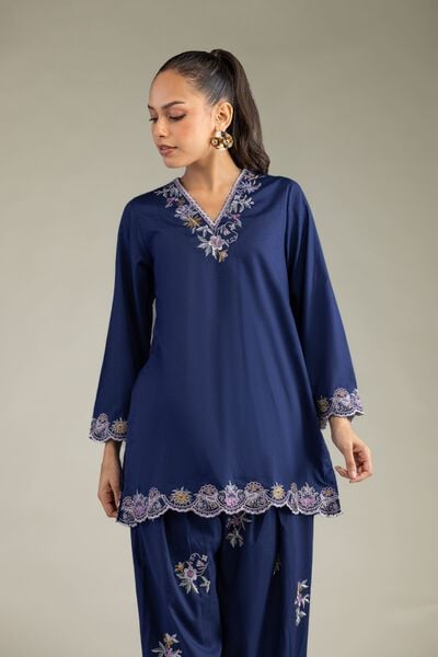 Embroidered | Cambric | Cambric Navy Kurta | USD 45.00