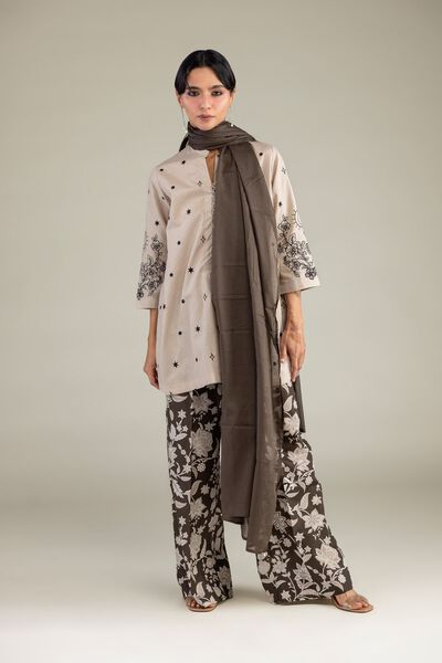 Embroidered | Cotton Dobby | Beige Floral Kurta | USD 12.00