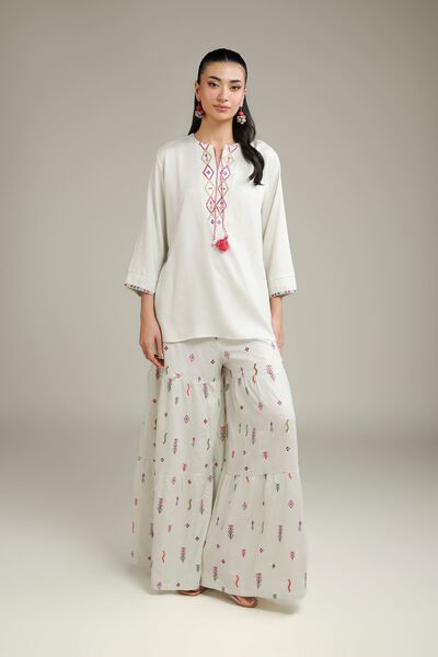 Embroidered | Viscose Crepe | Viscose Wide Trousers | USD 20.00