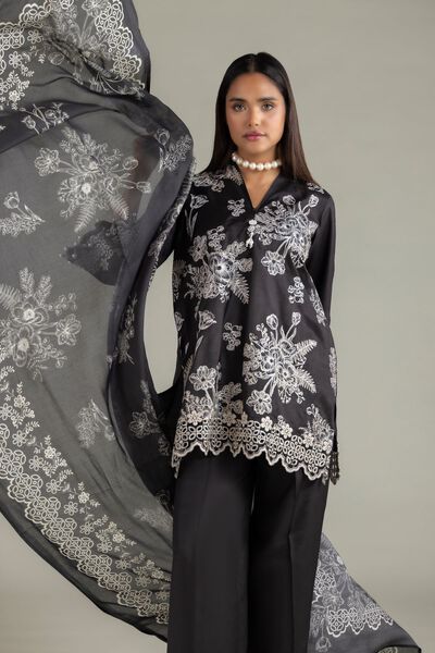 Embroidered | Raw Silk | V-Neck Floral Kurta | USD 18.00
