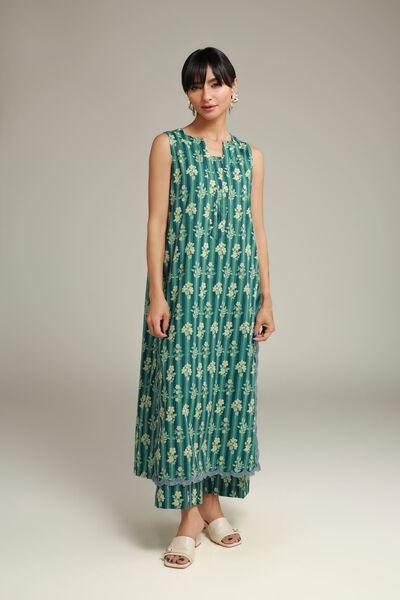 Embroidered | Cotton Dobby | Teal Cotton Pants | USD 7.50
