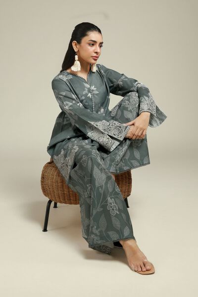 Embroidered | Satin | 2-Piece Tailored Set | USD 60.00