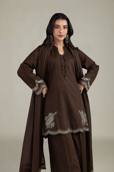 Embroidered | Cambric | Short Brown Kurta | USD 40.00