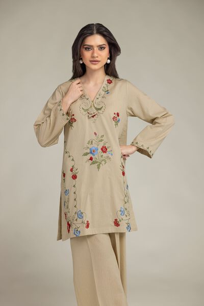 Embroidered | Cotton Dobby | Cotton V-Neck Kurta | USD 40.00