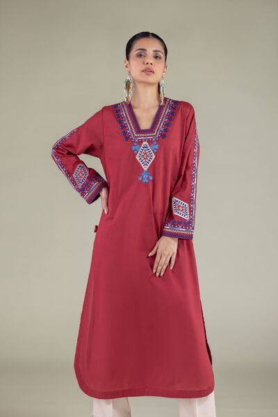 Embroidered | Cambric | V-Neck Geometric Kurta | USD 35.00
