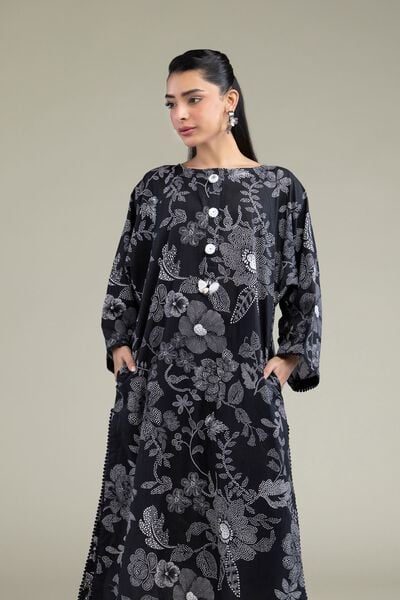 Printed | Cotton Dobby | Black Longline Kurta | USD 35.00