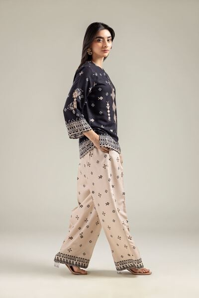Embroidered | Viscose Crepe | Geometric Beige Trousers | USD 15.00