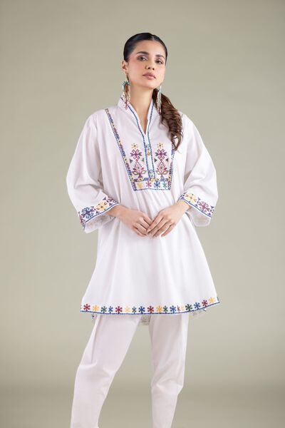 Embroidered | Cambric | Geometric V-Neck Kurta | USD 40.00
